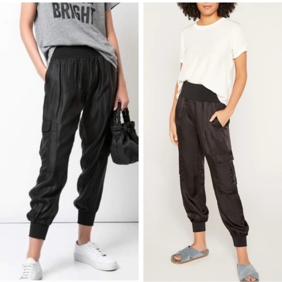 Cinq a Sept Giles black elastic waist silky smooth cargo jogger Pants size small - Picture 2 of 10